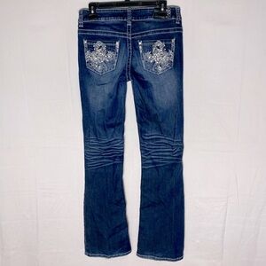 Warehouse One Premium Dark Wash Embroidered Pockets Low Rise Boot Cut Jeans 31